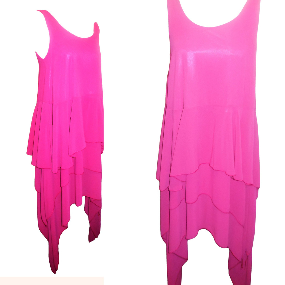 Dress MEDIUM Pink Asymmetric Layered Sleeveless Summer Sundress party